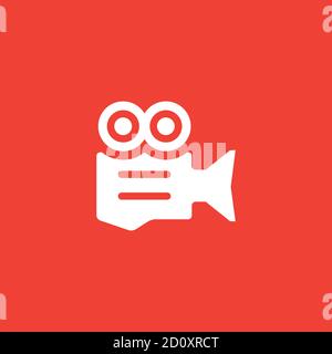 Film Camera Icon On Red Background. Red Flat Style Vector Illustration. Stock Vector