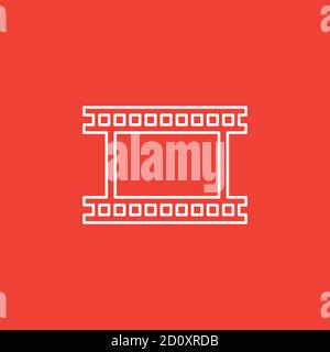 Film Strip Line Icon On Red Background. Red Flat Style Vector Illustration. Stock Vector