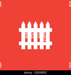 Fence Icon On Red Background. Red Flat Style Vector Illustration. Stock Vector