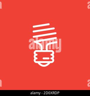 Energy Saving Bulb Line Icon On Red Background. Red Flat Style Vector Illustration. Stock Vector