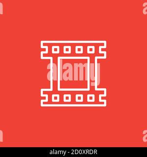 Film Strip Line Icon On Red Background. Red Flat Style Vector Illustration. Stock Vector