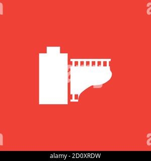 Film Strip Icon On Red Background. Red Flat Style Vector Illustration. Stock Vector