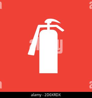 Fire Extinguisher Icon On Red Background. Red Flat Style Vector Illustration. Stock Vector