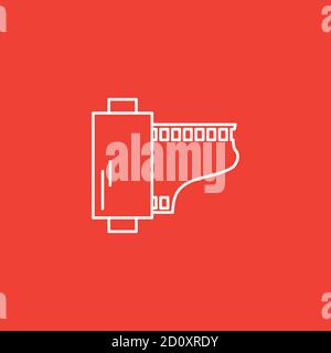 Film Strip Line Icon On Red Background. Red Flat Style Vector Illustration. Stock Vector