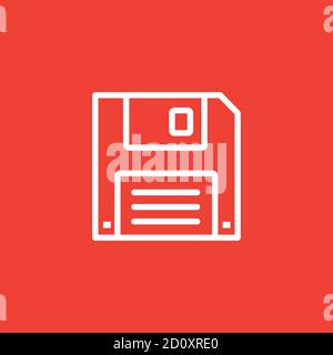 Floppy Disc Line Icon On Red Background. Red Flat Style Vector Illustration. Stock Vector