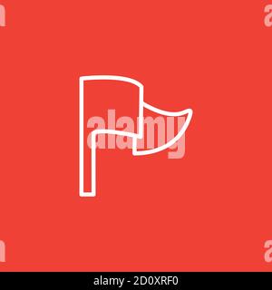 Flag Line Icon On Red Background. Red Flat Style Vector Illustration. Stock Vector