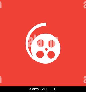 Film Reel Icon On Red Background. Red Flat Style Vector Illustration. Stock Vector