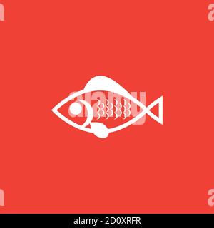 Fish Icon On Red Background. Red Flat Style Vector Illustration. Stock Vector