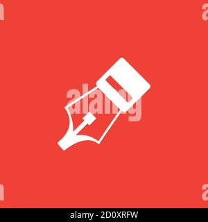 Fountain Pen Nib Icon On Red Background. Red Flat Style Vector Illustration. Stock Vector