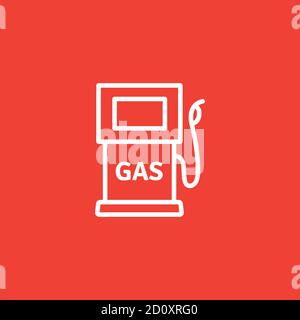 Gas Station Line Icon On Red Background. Red Flat Style Vector Illustration. Stock Vector