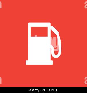 Gas Station Icon On Red Background. Red Flat Style Vector Illustration. Stock Vector