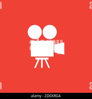 Film Camera Icon On Red Background. Red Flat Style Vector Illustration. Stock Vector