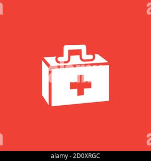 First Aid Box Icon On Red Background. Red Flat Style Vector Illustration. Stock Vector