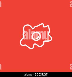 Fried Egg Line Icon On Red Background. Red Flat Style Vector Illustration. Stock Vector