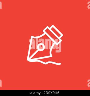 Fountain Pen Nib Line Icon On Red Background. Red Flat Style Vector Illustration. Stock Vector