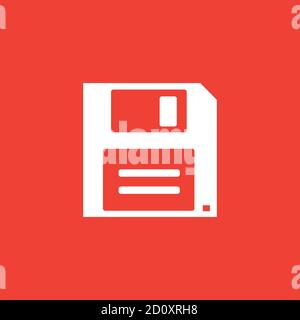 Floppy Disc Icon On Red Background. Red Flat Style Vector Illustration. Stock Vector