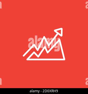 Growing Graph Line Icon On Red Background. Red Flat Style Vector Illustration. Stock Vector