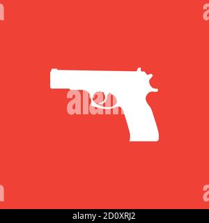 Gun Icon On Red Background. Red Flat Style Vector Illustration. Stock Vector