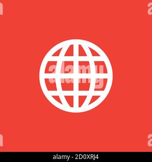 Globe Icon On Red Background. Red Flat Style Vector Illustration. Stock Vector
