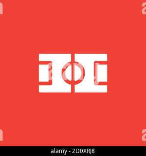 Football Field Icon On Red Background. Red Flat Style Vector Illustration. Stock Vector