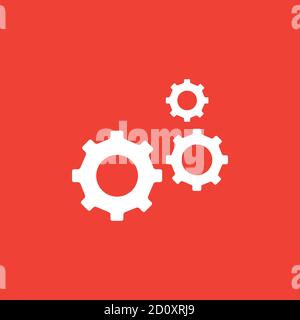 Gear Icon On Red Background. Red Flat Style Vector Illustration. Stock Vector