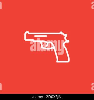 Gun Line Icon On Red Background. Red Flat Style Vector Illustration. Stock Vector
