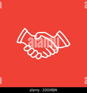 Handshake Line Icon On Red Background. Red Flat Style Vector Illustration. Stock Vector