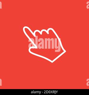 Hand Line Icon On Red Background. Red Flat Style Vector Illustration. Stock Vector