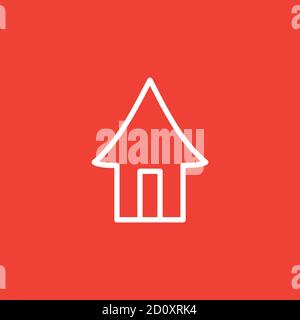 Home Line Icon On Red Background. Red Flat Style Vector Illustration. Stock Vector