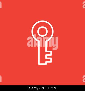 Key Line Icon On Red Background. Red Flat Style Vector Illustration. Stock Vector