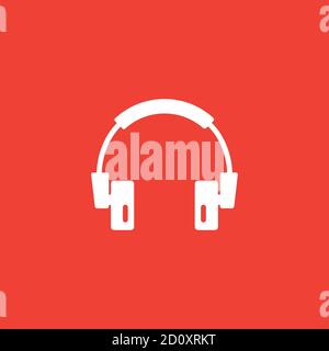 Headphone Icon On Red Background. Red Flat Style Vector Illustration. Stock Vector