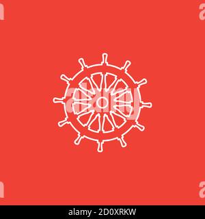 Helm Line Icon On Red Background. Red Flat Style Vector Illustration. Stock Vector