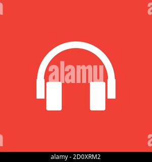 Headphone Icon On Red Background. Red Flat Style Vector Illustration. Stock Vector
