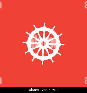 Helm Icon On Red Background. Red Flat Style Vector Illustration. Stock Vector