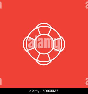 Lifebuoy Line Icon On Red Background. Red Flat Style Vector Illustration. Stock Vector