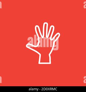 Hand Line Icon On Red Background. Red Flat Style Vector Illustration. Stock Vector