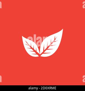 Leaf Icon On Red Background. Red Flat Style Vector Illustration. Stock Vector