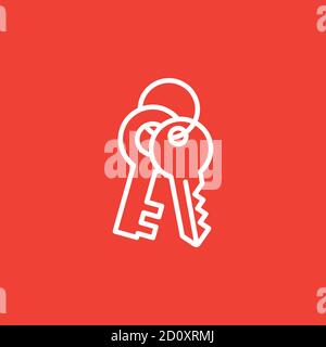 Key Line Icon On Red Background. Red Flat Style Vector Illustration. Stock Vector