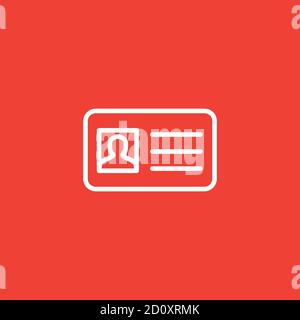 ID Card Line Icon On Red Background. Red Flat Style Vector Illustration. Stock Vector