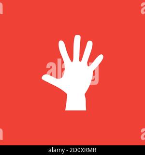 Hand Icon On Red Background. Red Flat Style Vector Illustration. Stock Vector
