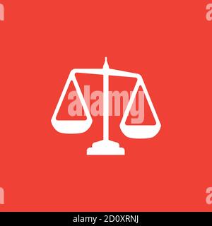Justice Scales Icon On Red Background. Red Flat Style Vector Illustration. Stock Vector