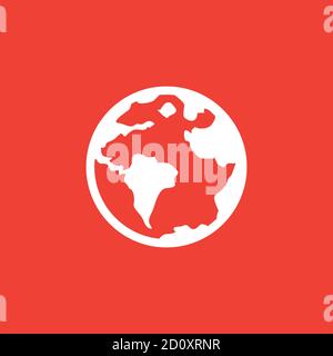 Globe Icon On Red Background. Red Flat Style Vector Illustration. Stock Vector