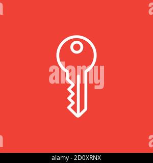 Key Line Icon On Red Background. Red Flat Style Vector Illustration. Stock Vector