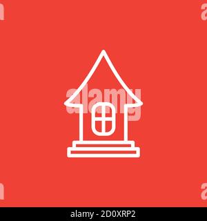 Home Line Icon On Red Background. Red Flat Style Vector Illustration. Stock Vector