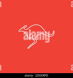 Kangaroo Line Icon On Red Background. Red Flat Style Vector Illustration. Stock Vector