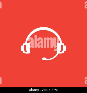 Headphone Icon On Red Background. Red Flat Style Vector Illustration. Stock Vector
