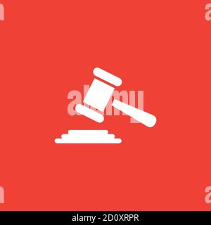 Justice Gavel Icon On Red Background. Red Flat Style Vector Illustration. Stock Vector