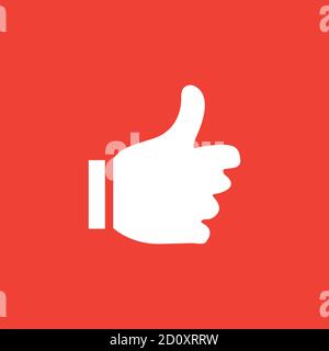 Thumbs up Icon On Red Background. Red Flat Style Vector Illustration. Stock Vector
