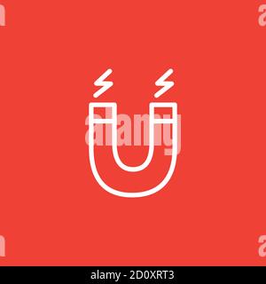 Magnet Line Icon On Red Background. Red Flat Style Vector Illustration. Stock Vector