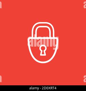 Lock Line Icon On Red Background. Red Flat Style Vector Illustration. Stock Vector
